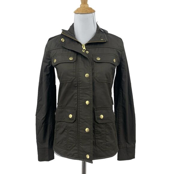 J Crew Jacket Womens PXXS Petite The Downtown Field Resin Coated Canvas Zip Snap - Picture 1 of 16